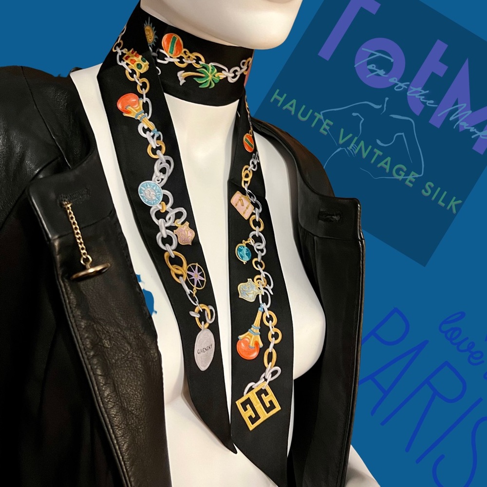 GIVENCHY Italian Silk Bejeweled Bandeau Twilly NWT 48” x 2”